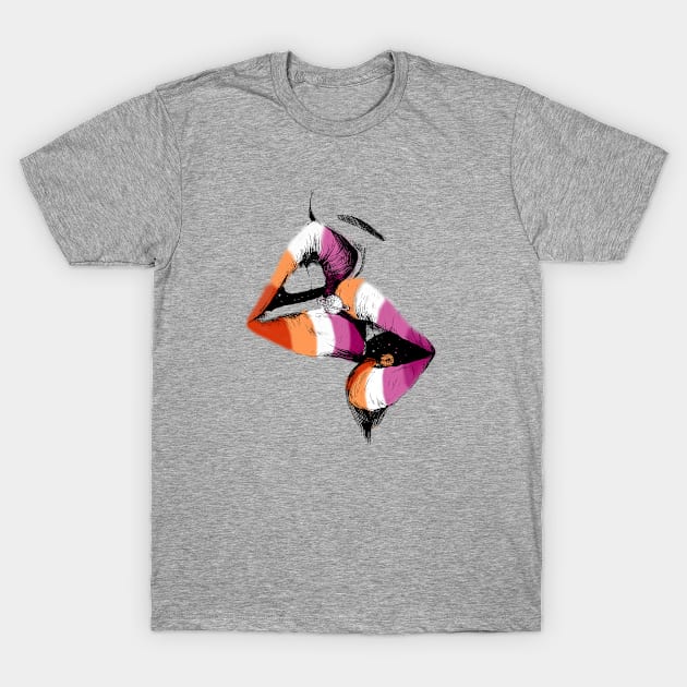 Lesbian Lips Kissing Rainbow Flag Lesbian T-Shirt by Dianeursusla Clothes